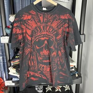 y2k goth skull all over print tee  xl